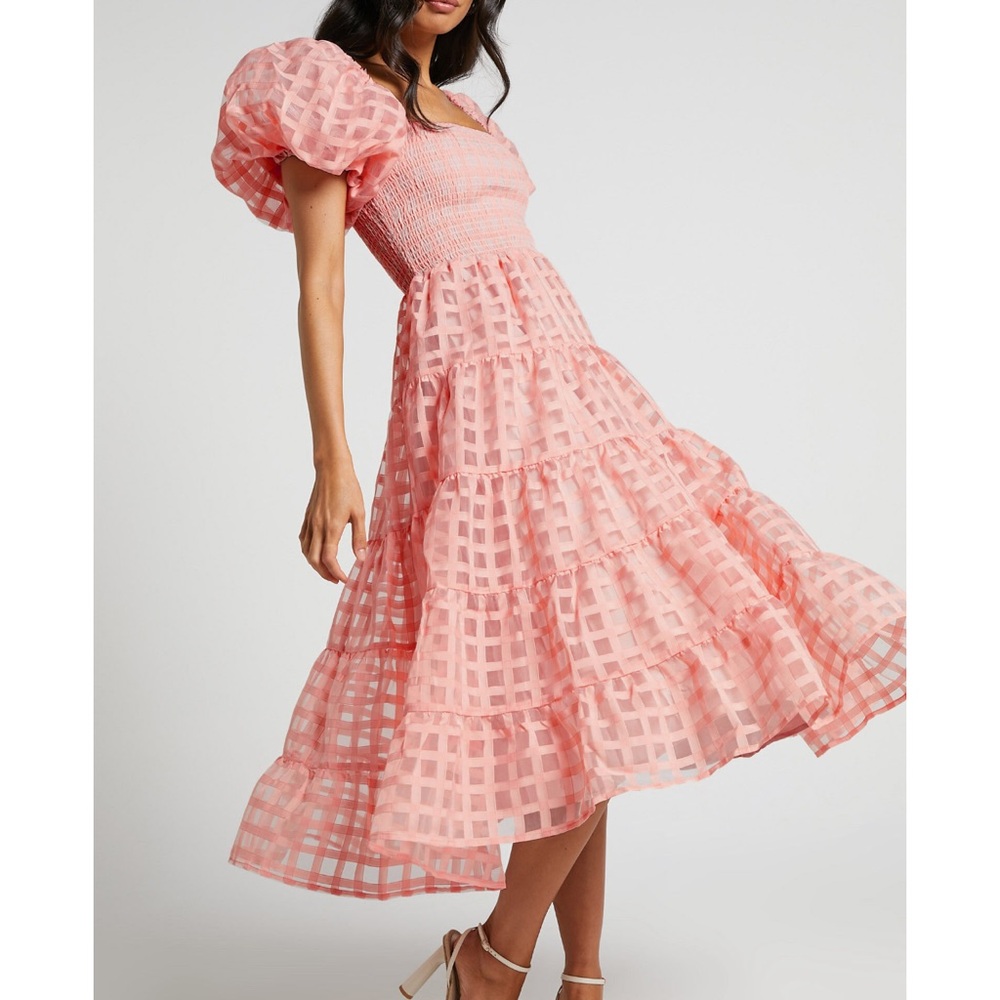Showpo Aurelia Puff Sleeve Textured Net Maxi Dress